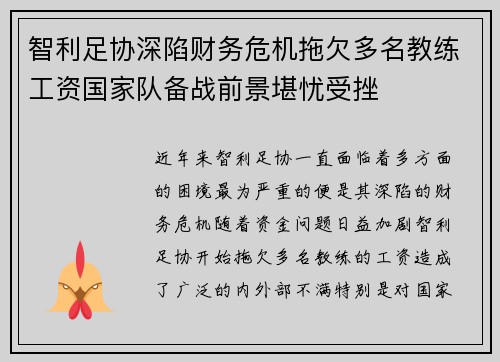 智利足协深陷财务危机拖欠多名教练工资国家队备战前景堪忧受挫
